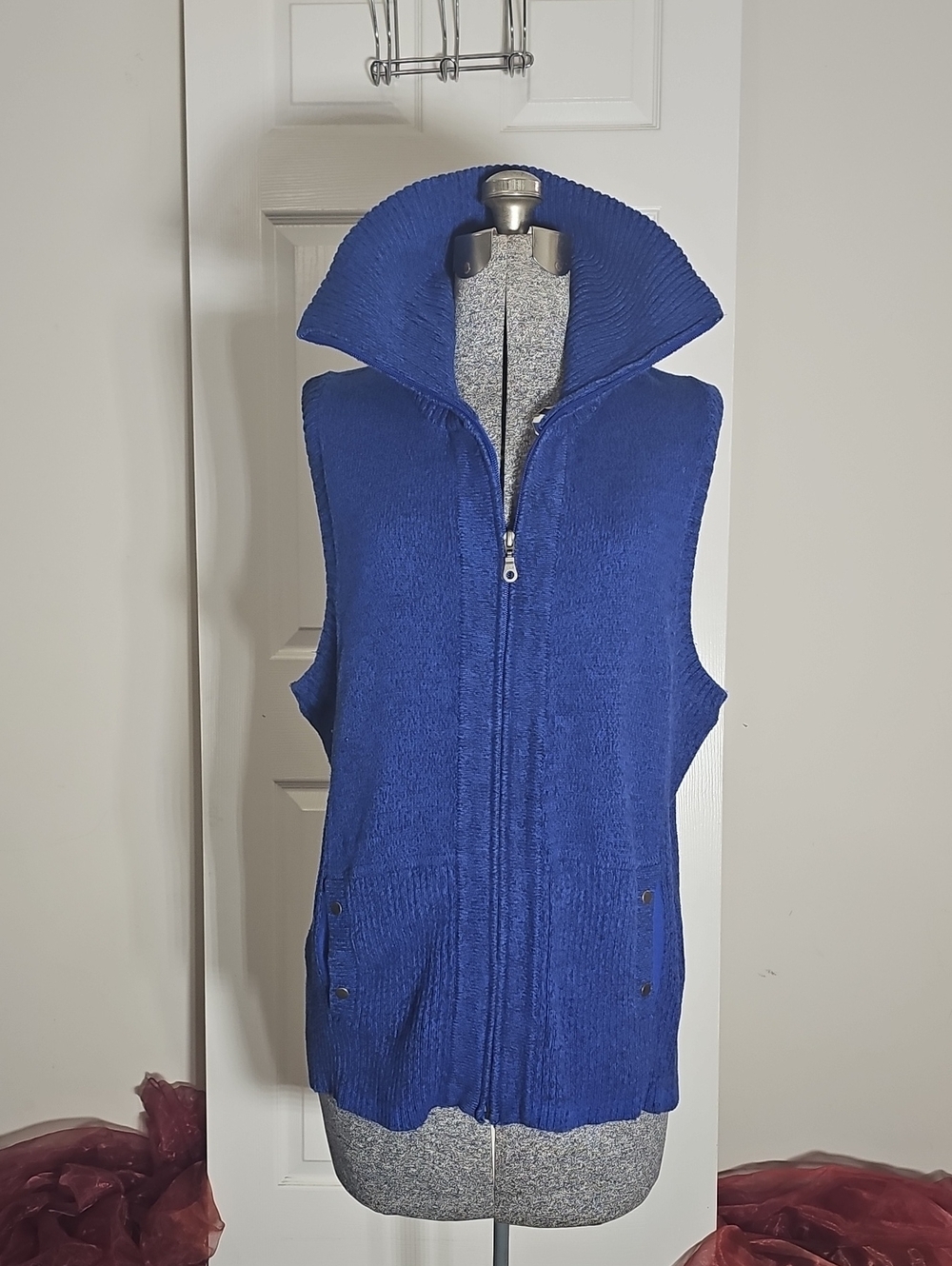 CJ Banks Royal Blue 100% Cotton Chunky Ribbed Zip Front Sweater Vest 1X